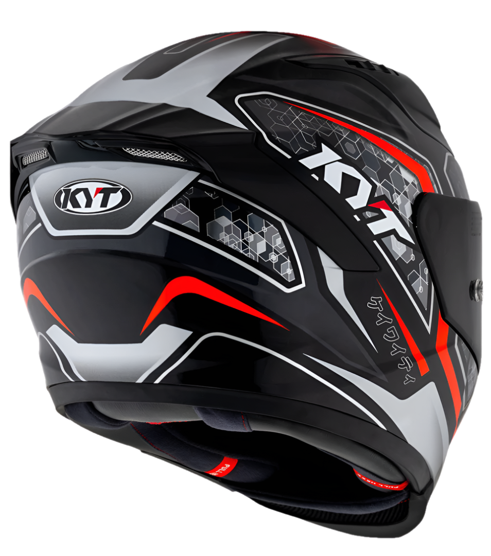 Motorcycle full face helmet black grey red geometric with small multiple geometric patterns