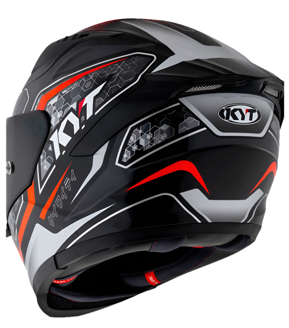 Motorcycle full face helmet black grey red geometric with small multiple geometric patterns