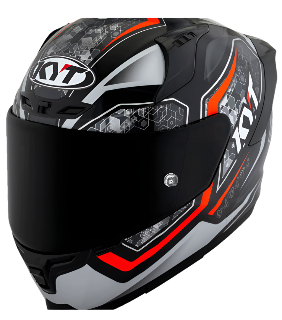 Motorcycle full face helmet black grey red geometric with small multiple geometric patterns