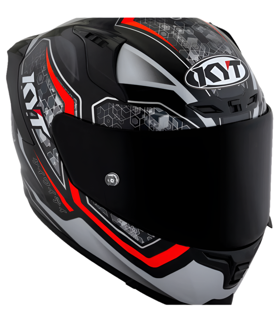 Motorcycle full face helmet black grey red geometric with small multiple geometric patterns