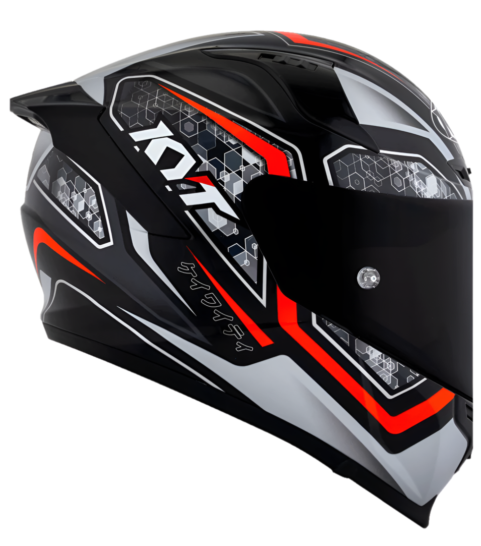 Motorcycle full face helmet black grey red geometric with small multiple geometric patterns