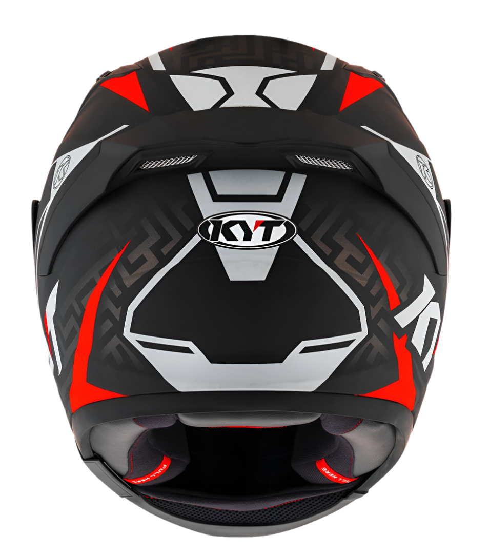 Motorcycle full face helmet matt black with grey and red geometric graphic