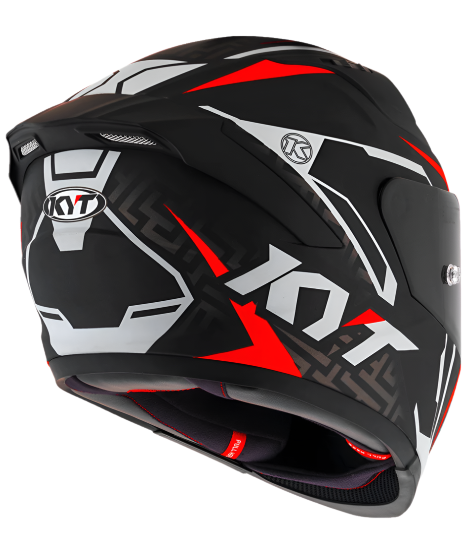 Motorcycle full face helmet matt black with grey and red geometric graphic