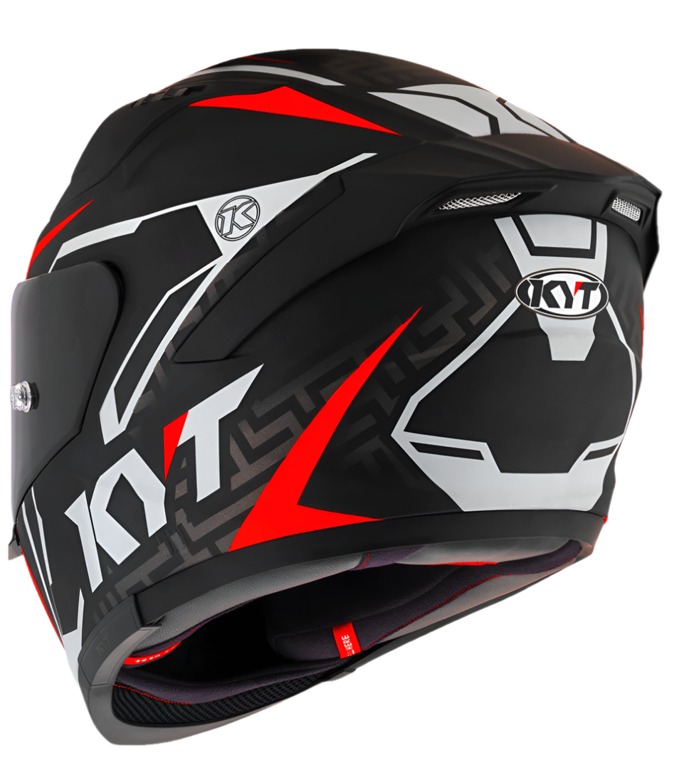 Motorcycle full face helmet matt black with grey and red geometric graphic