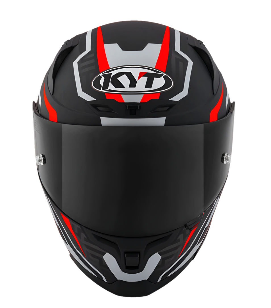 Motorcycle full face helmet matt black with grey and red geometric graphic