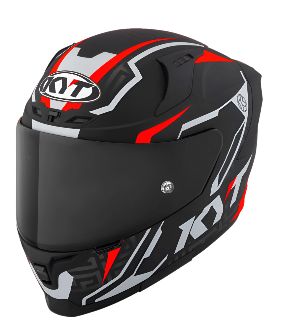 Motorcycle full face helmet matt black with grey and red geometric graphic