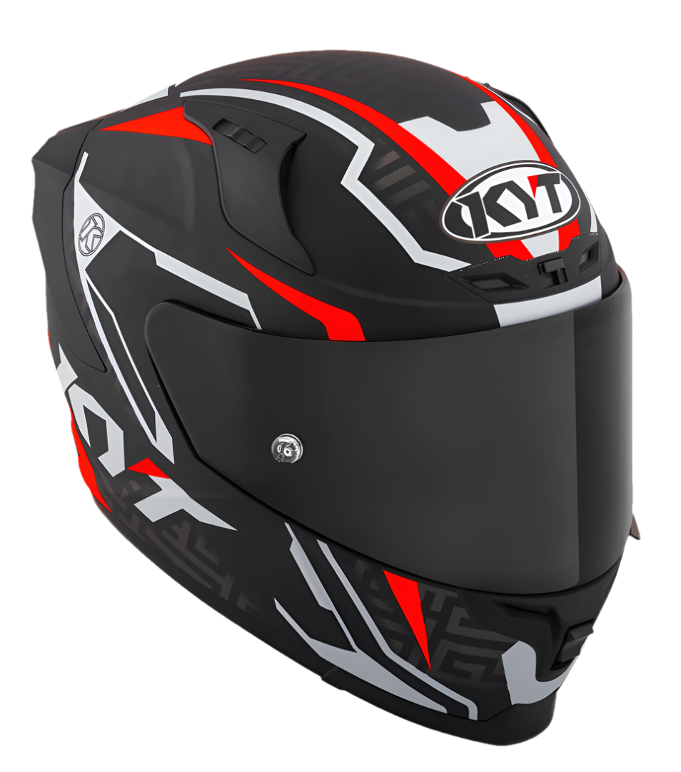 Motorcycle full face helmet matt black with grey and red geometric graphic