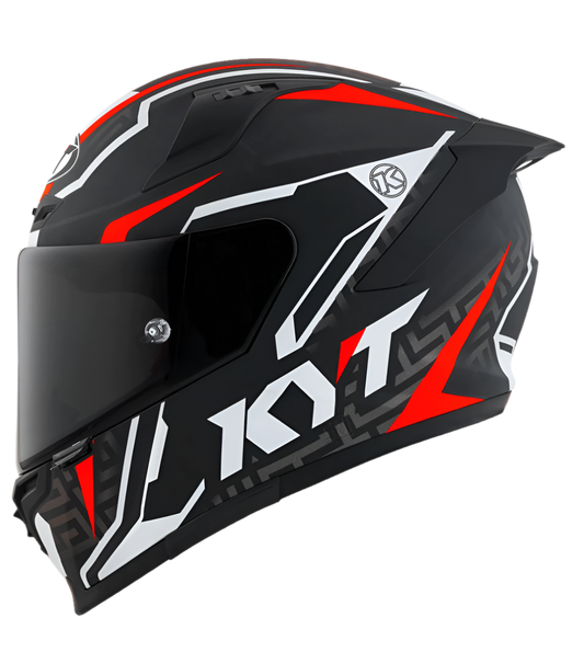 Motorcycle full face helmet matt black with grey and red geometric graphic