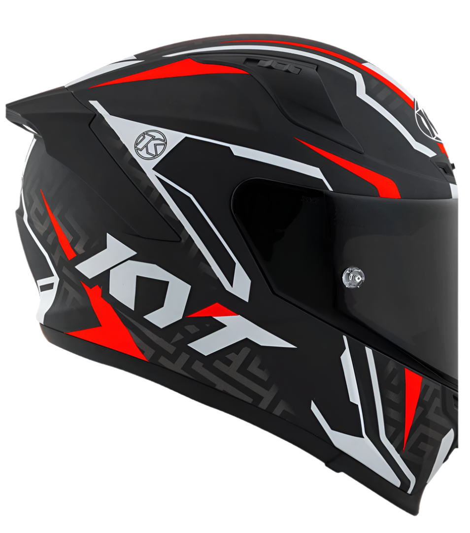 Motorcycle full face helmet matt black with grey and red geometric graphic
