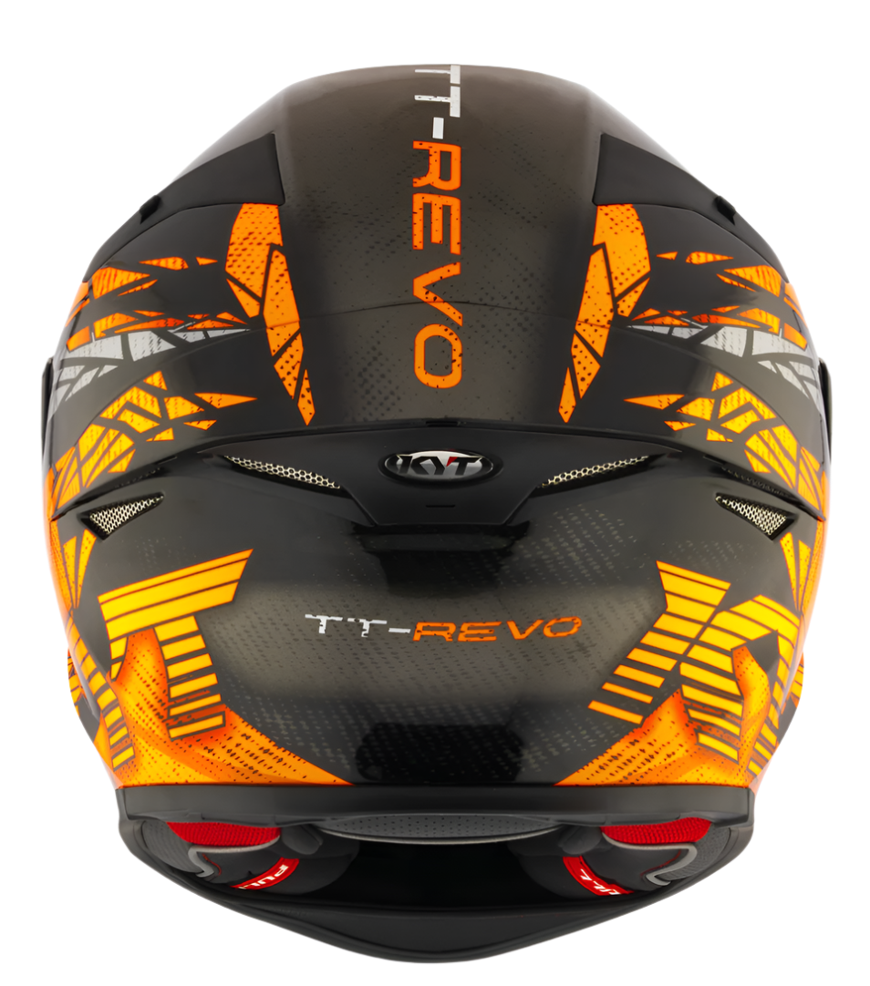 Motorcycle full face helmet black with geometric orange and grey graphic