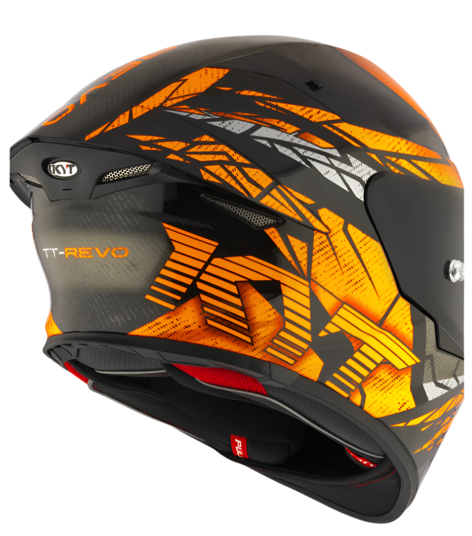 Motorcycle full face helmet black with geometric orange and grey graphic