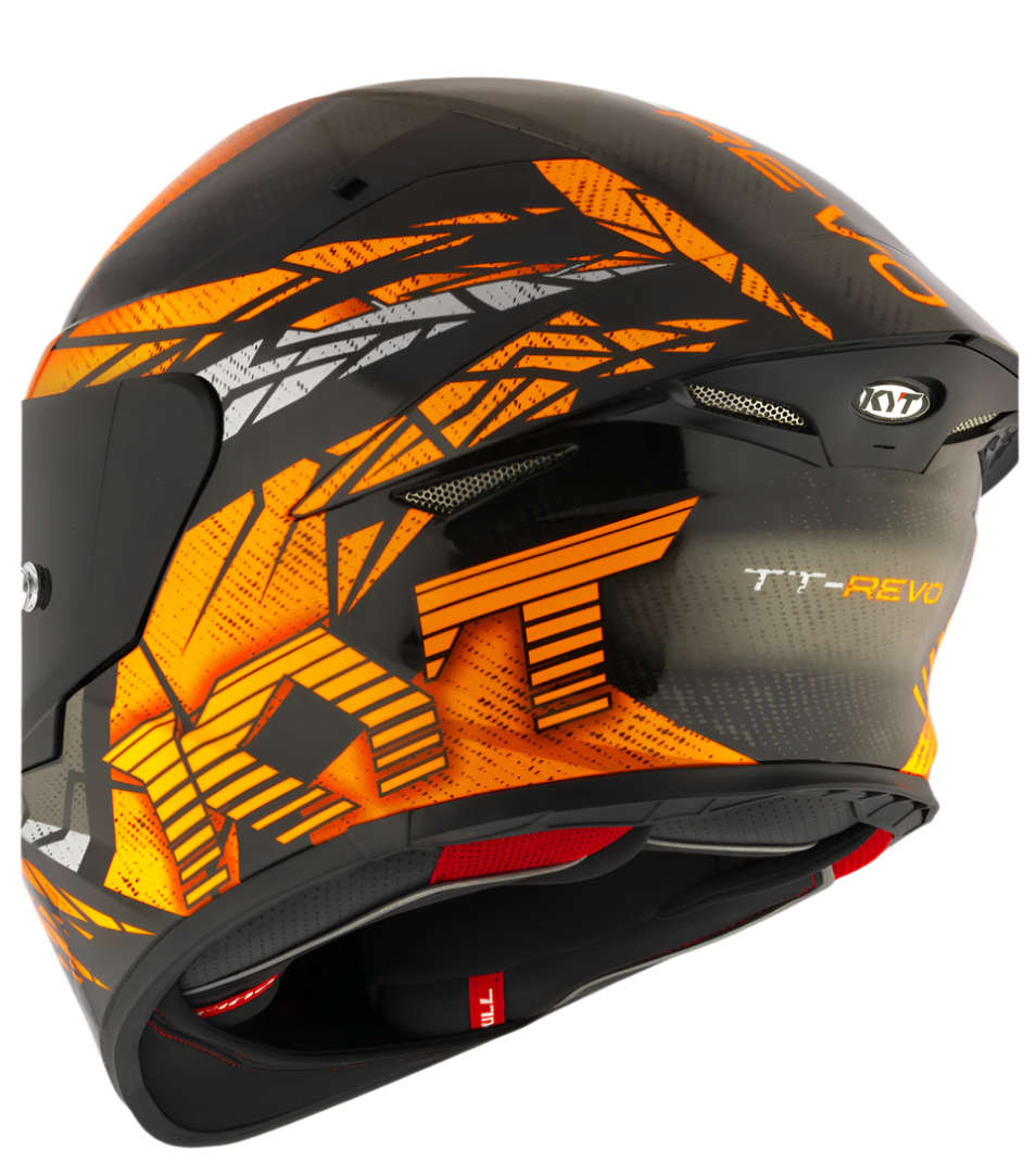 Motorcycle full face helmet black with geometric orange and grey graphic