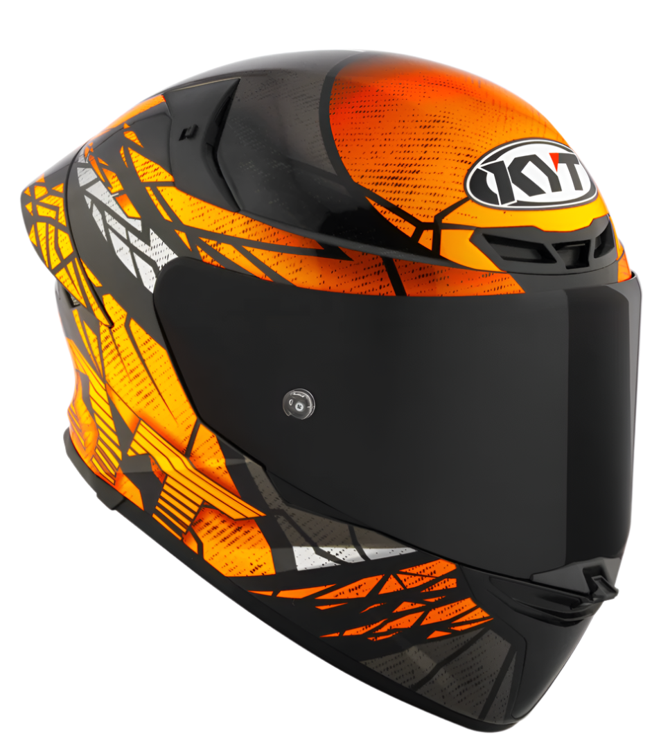 Motorcycle full face helmet black with geometric orange and grey graphic