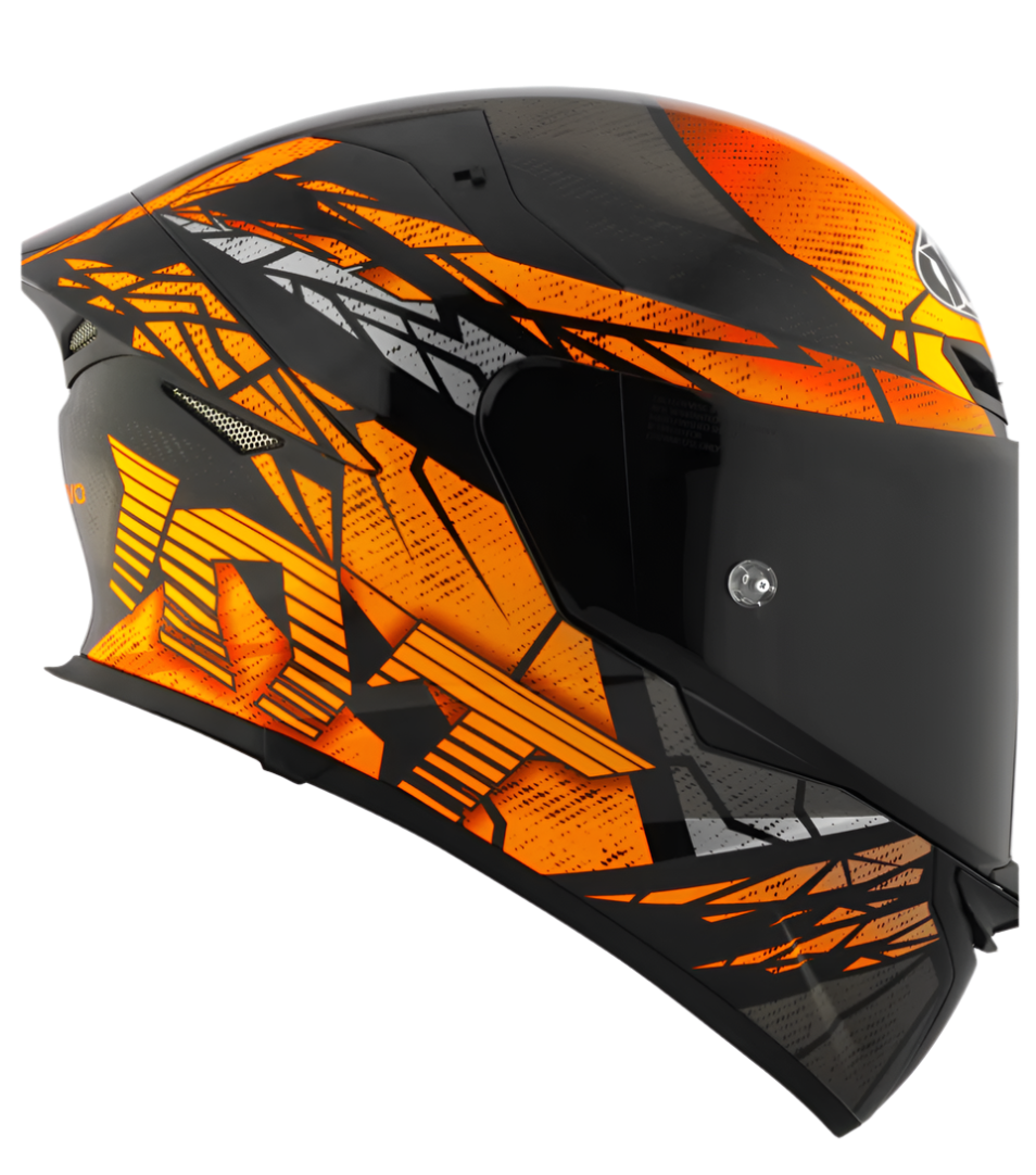 Motorcycle full face helmet black with geometric orange and grey graphic