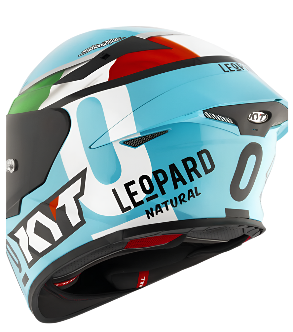Motorcycle full face helmet light blue with italian tricolour flag