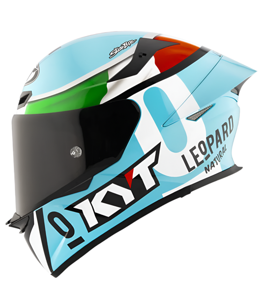 Motorcycle full face helmet light blue with italian tricolour flag