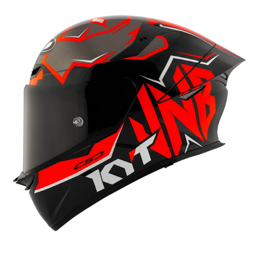 Motorcycle full face helmet black red with grey KYT graphics