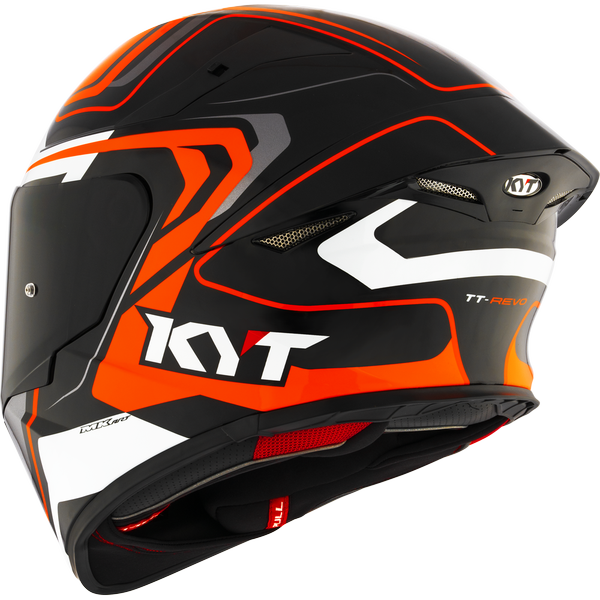Motorcycle full face helmet black orange white geometric design - safety for street and track
