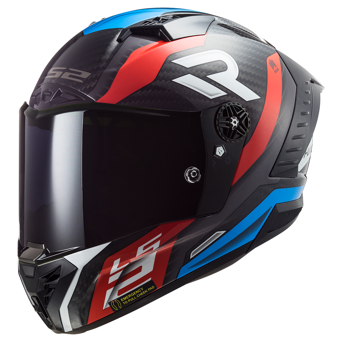 Motorcycle full face carbon fiber black gloss with blue and red stripes helmet