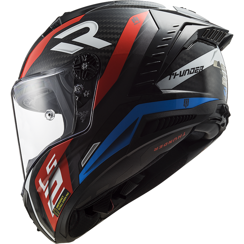 Motorcycle full face carbon fiber black gloss with blue and red stripes helmet