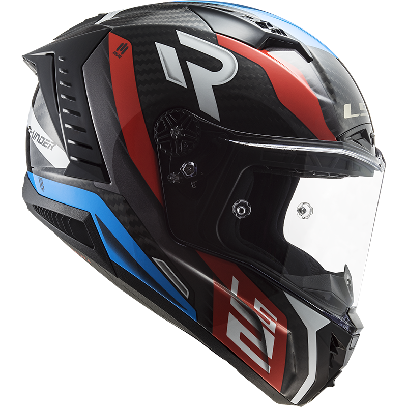 Motorcycle full face carbon fiber black gloss with blue and red stripes helmet