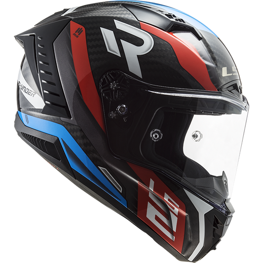Motorcycle full face carbon fiber black gloss with blue and red stripes helmet
