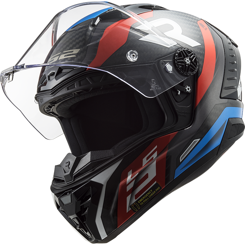 Motorcycle full face carbon fiber black gloss with blue and red stripes helmet
