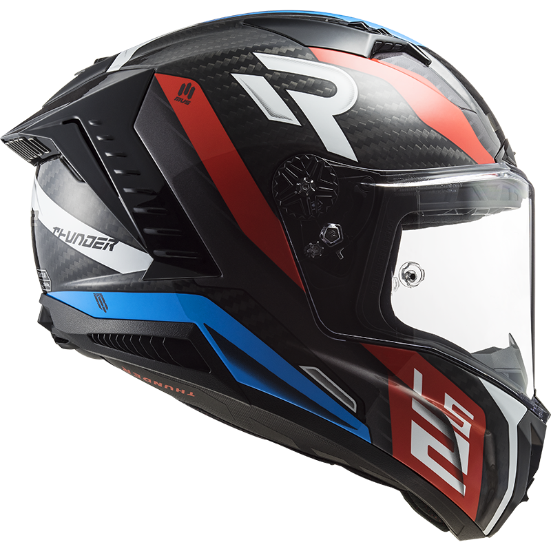 Motorcycle full face carbon fiber black gloss with blue and red stripes helmet