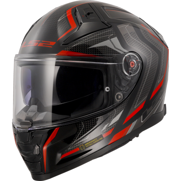Motorcycle full face helmet black grey geometric with red borders