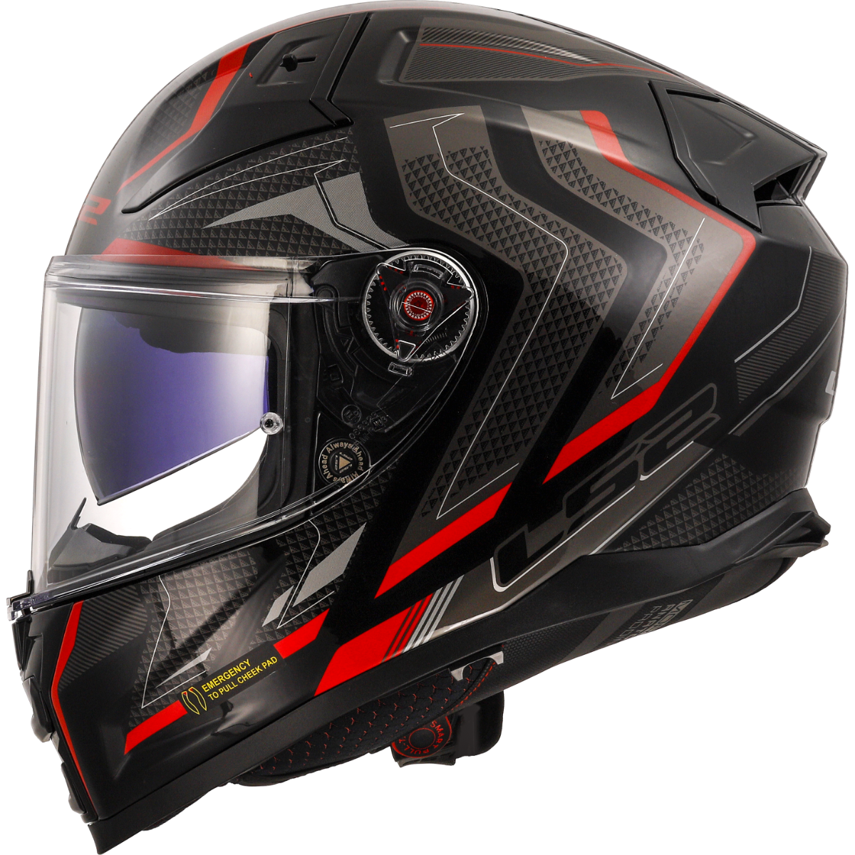 Motorcycle full face helmet black grey geometric with red borders