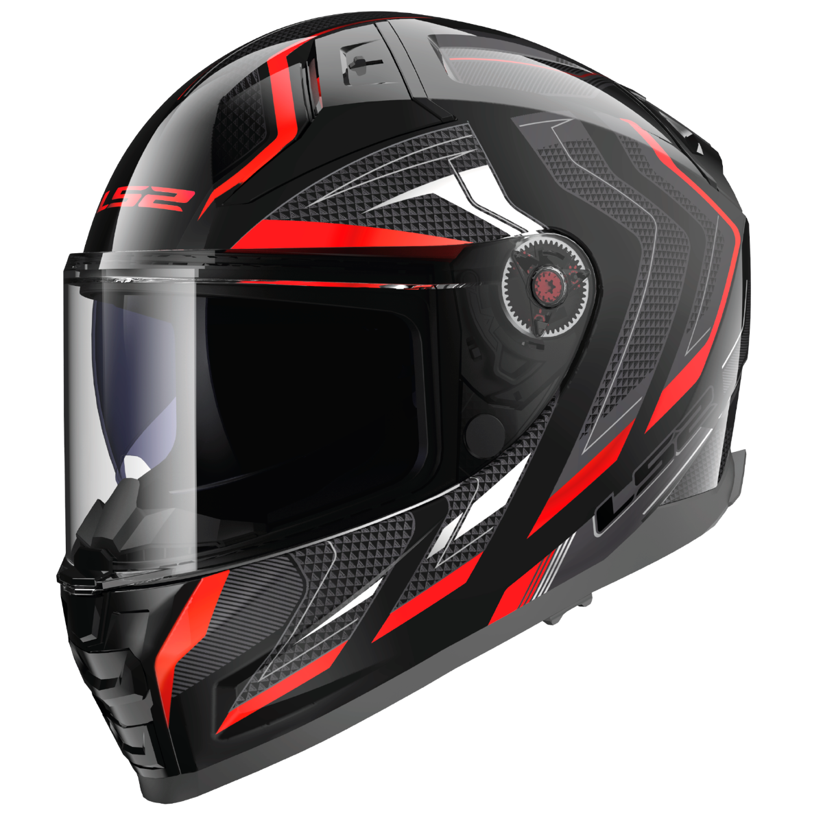 Motorcycle full face helmet black grey geometric with red borders