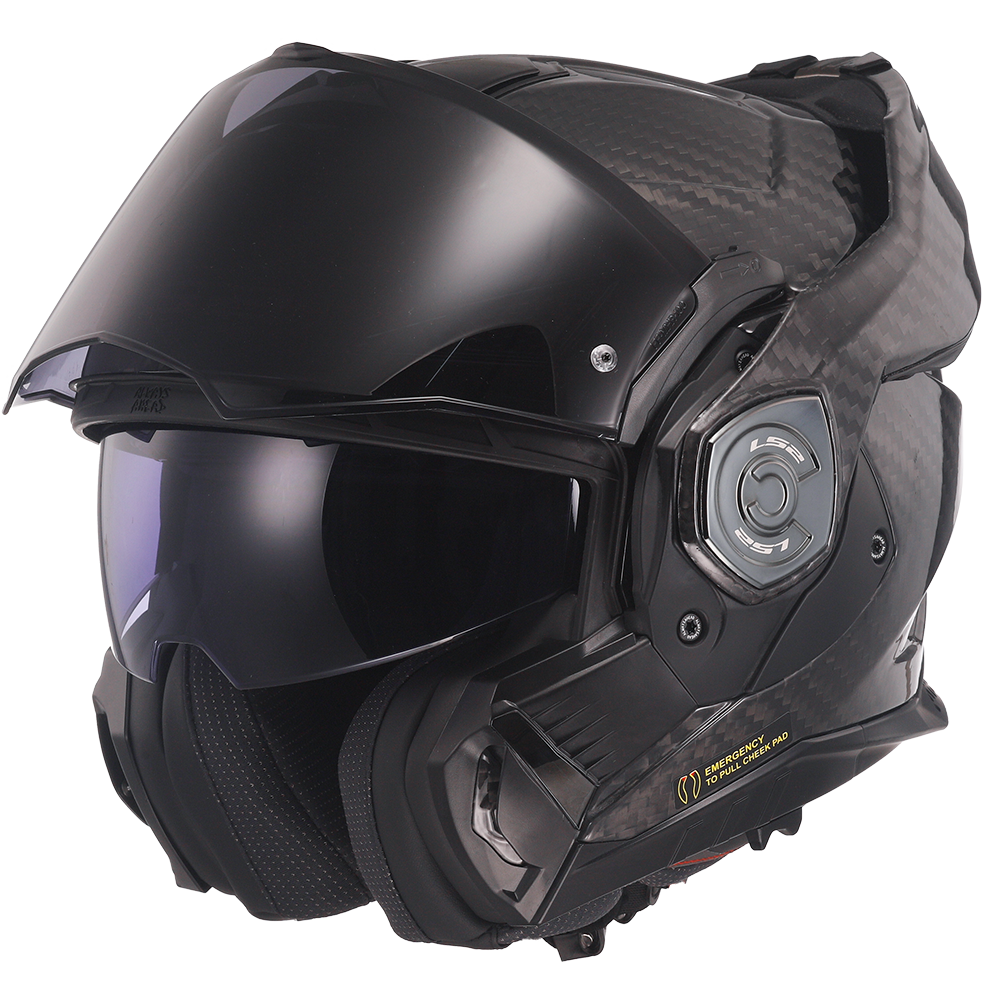 Motorcycle carbon fiber modular helmet with sun visor black gloss