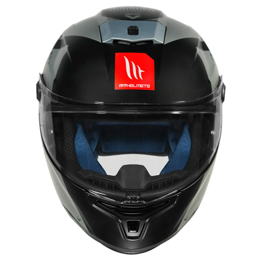 Motorcycle full face helmet black with grey text graphic