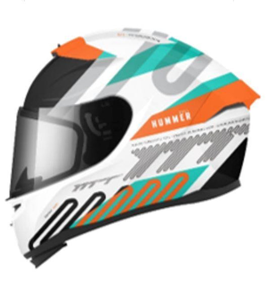 Motorcycle full face helmet white with orange and green