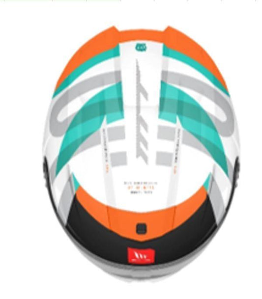 Motorcycle full face helmet white with orange and green