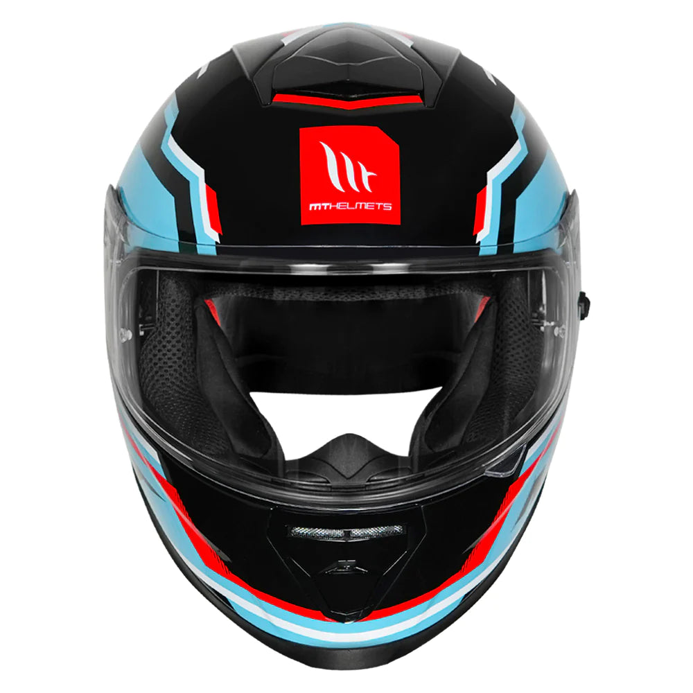 Motorcycle full face helmet blue with black and red stripe geometric graphic