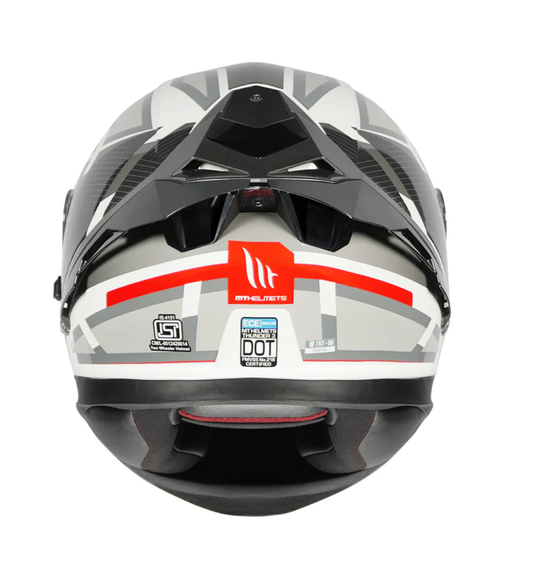 Motorcycle full face helmet white grey with red pattern graphic