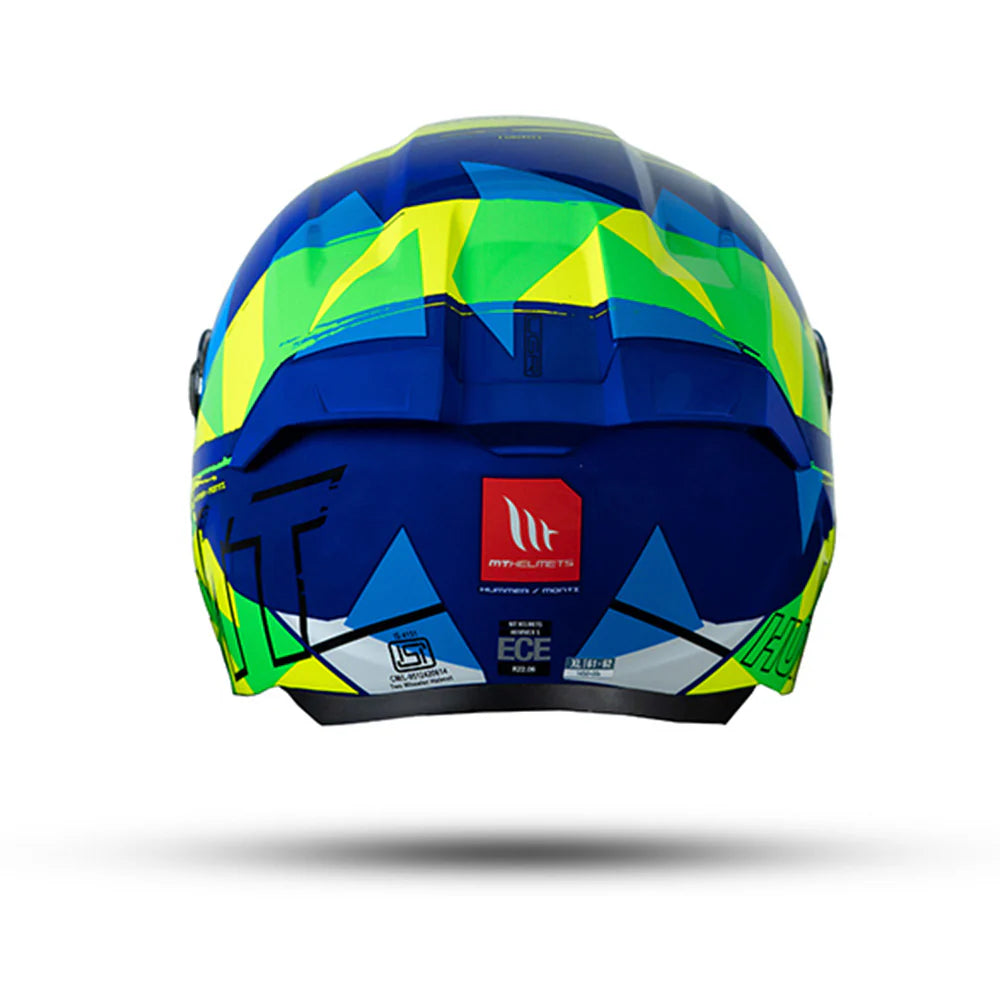Motorcycle full face helmet different blue shades with fluo yellow decal - 1480g lightweight