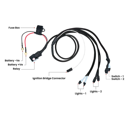 Motorcycle aux/fog lights dual switch wire harness for maddog dual switch