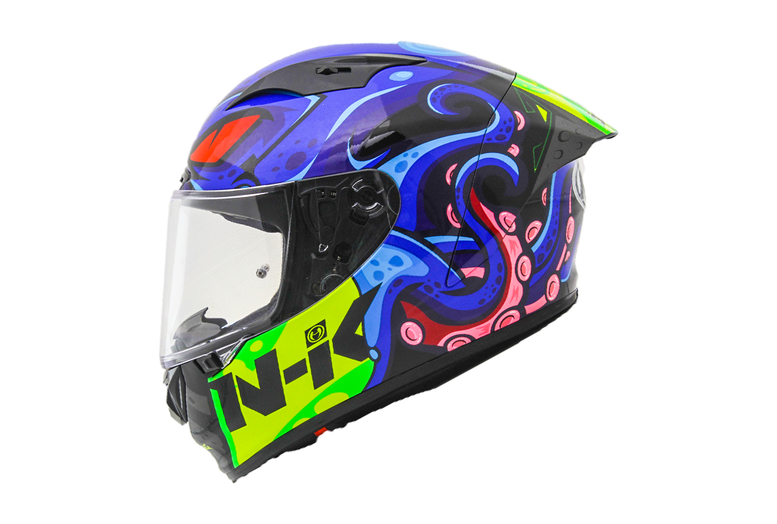 Motorcycle full face helmet blue with red