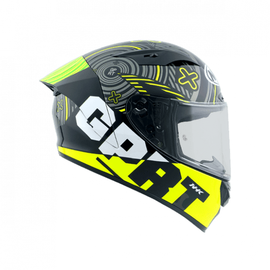 Motorcycle full face helmet black with yellow graphical NHK