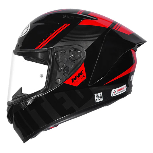 Motorcycle full face helmet black with red undisputed graphic in black