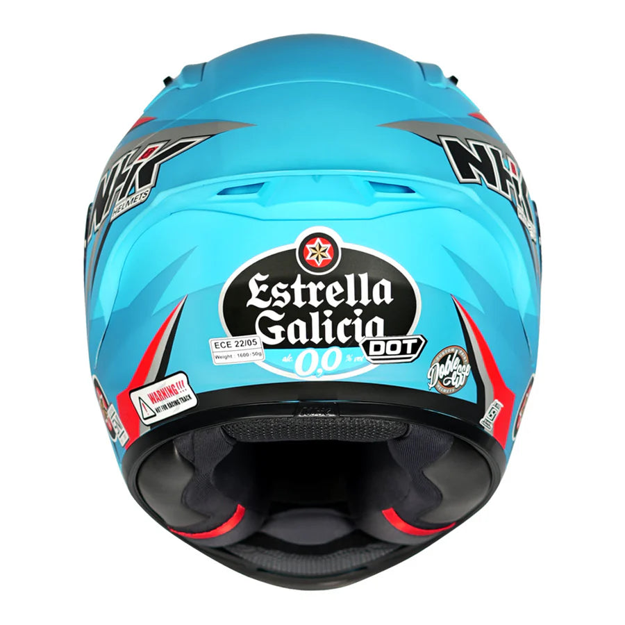 Motorcycle full face helmet sky blue with graphical texts
