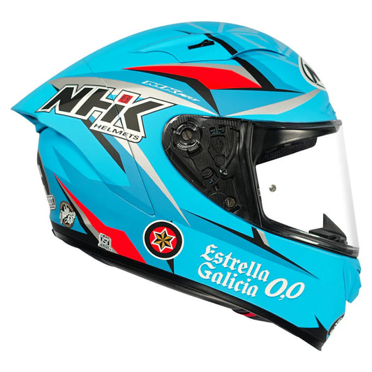 Motorcycle full face helmet sky blue with graphical texts