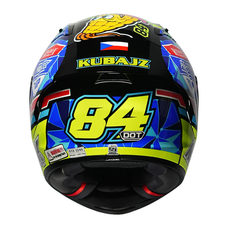 Motorcycle full face helmet NHK Jakub graphics blue with green and additional colours