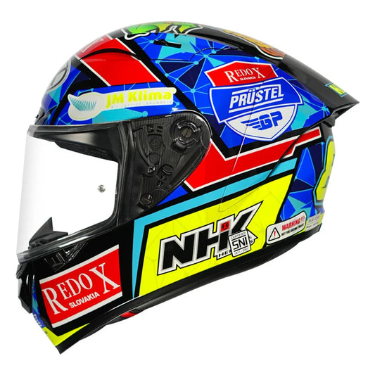 Motorcycle full face helmet NHK Jakub graphics blue with green and additional colours