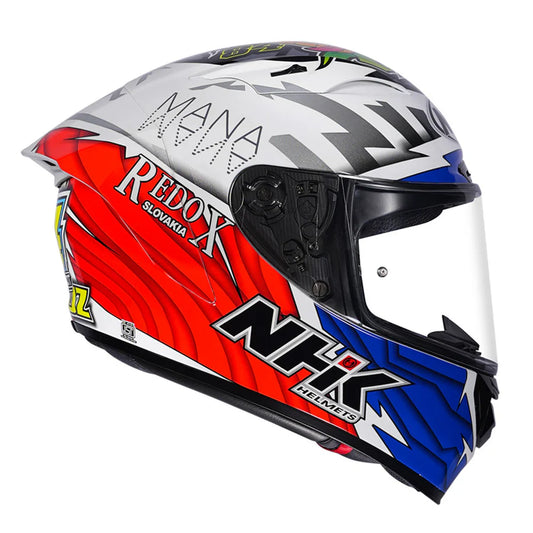 Motorcycle full face helmet NHK Jakub graphics white with red and additional colours