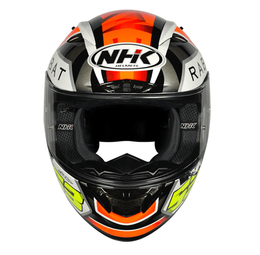 Motorcycle NHK orange black with text graphic rabat helmet