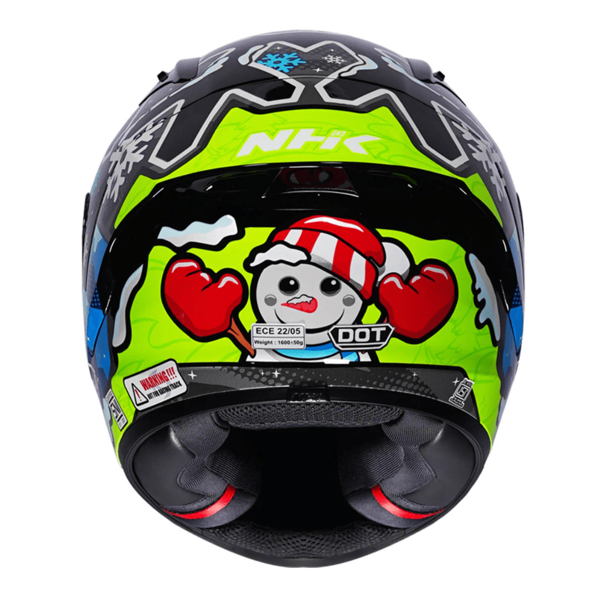 Motorcycle NHK helmet black blue with snow globe and flakes graphics