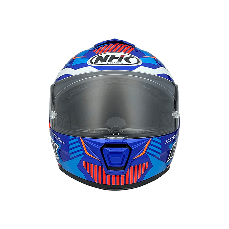 Motorcycle full face helmet blue with orange and white geometric graphic